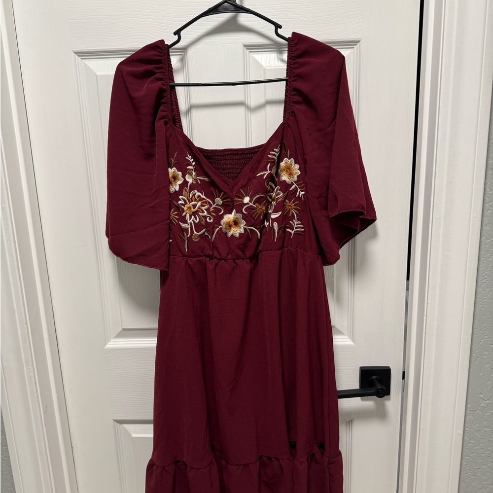 Embroidered Burgundy Dress